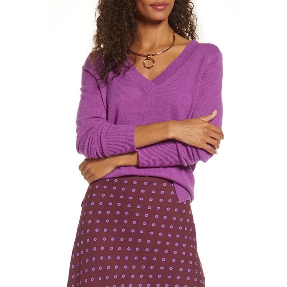 Halogen V-Neck Cashmere Sweater Purple XS